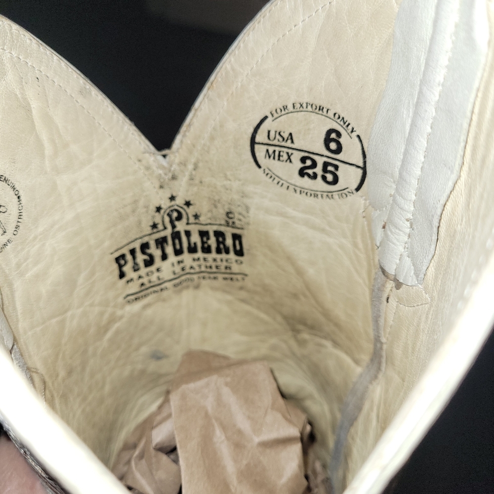 PISTOLERO Cream Ostrich Leather Cowboy/Cowgirl Boots Embroidery Size W9 Men 6 - Picture 13 of 13